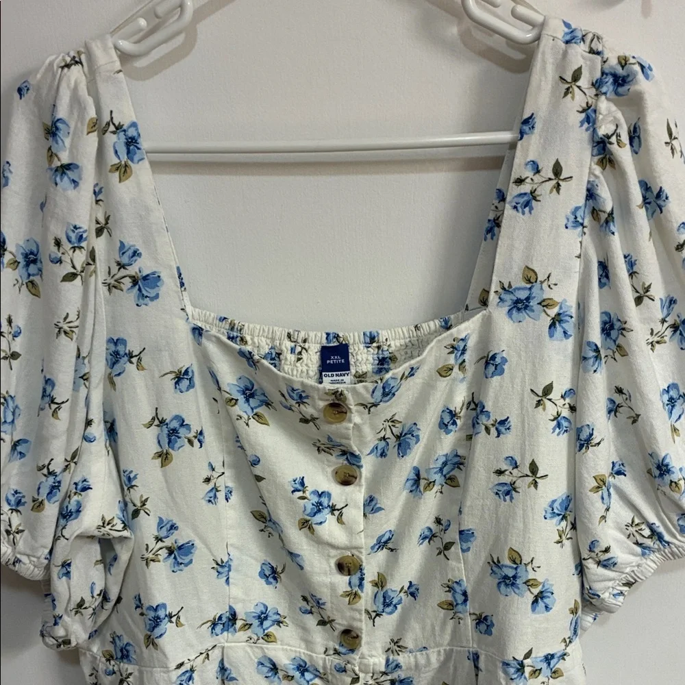 NWT Old Navy White Mini Dress with Blue Floral Print Sz XXLP-Linen Blend